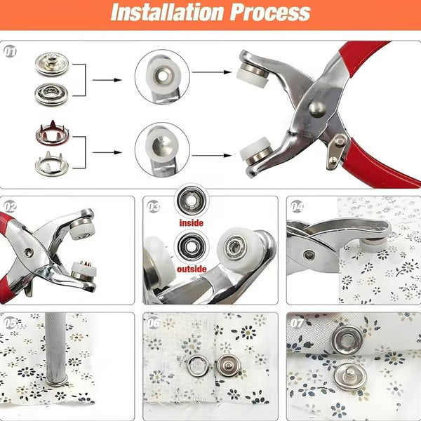 Kit de 150 botones a presión de metal con alicates de presión manual | Kit de cierres DIY definitivo