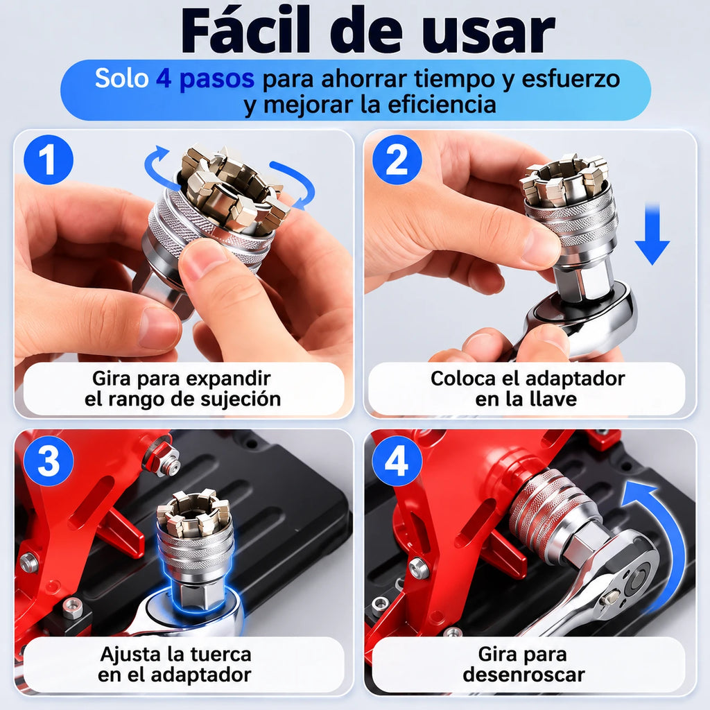🔧 Llave Universal Autoajustable + Adaptador para Taladro de Regalo