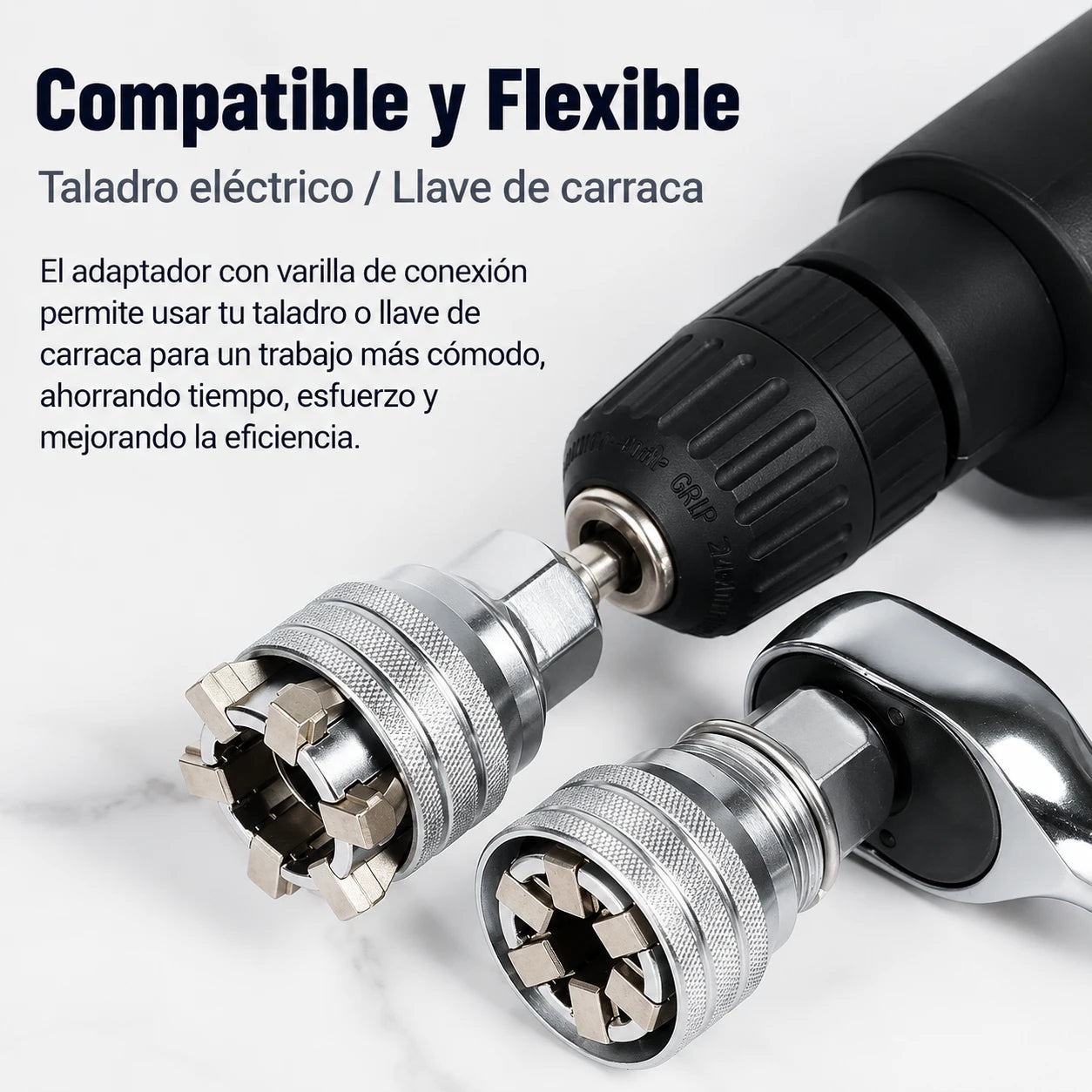 🔧 Llave Universal Autoajustable + Adaptador para Taladro de Regalo