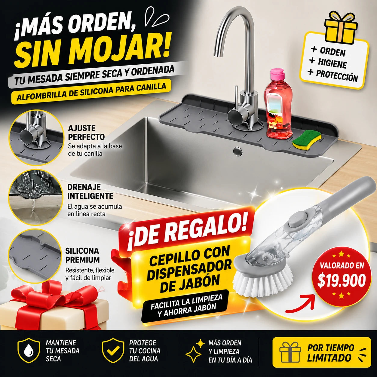 Alfombrilla de Silicona para Canilla + Cepillo CleanFlow™ de Regalo 🎁