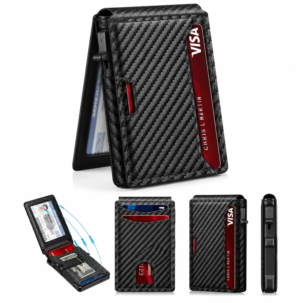 Billetera Smart Wallet RFID  - Antirrobo con Expulsor Automático de Aluminio y Cuero PU
