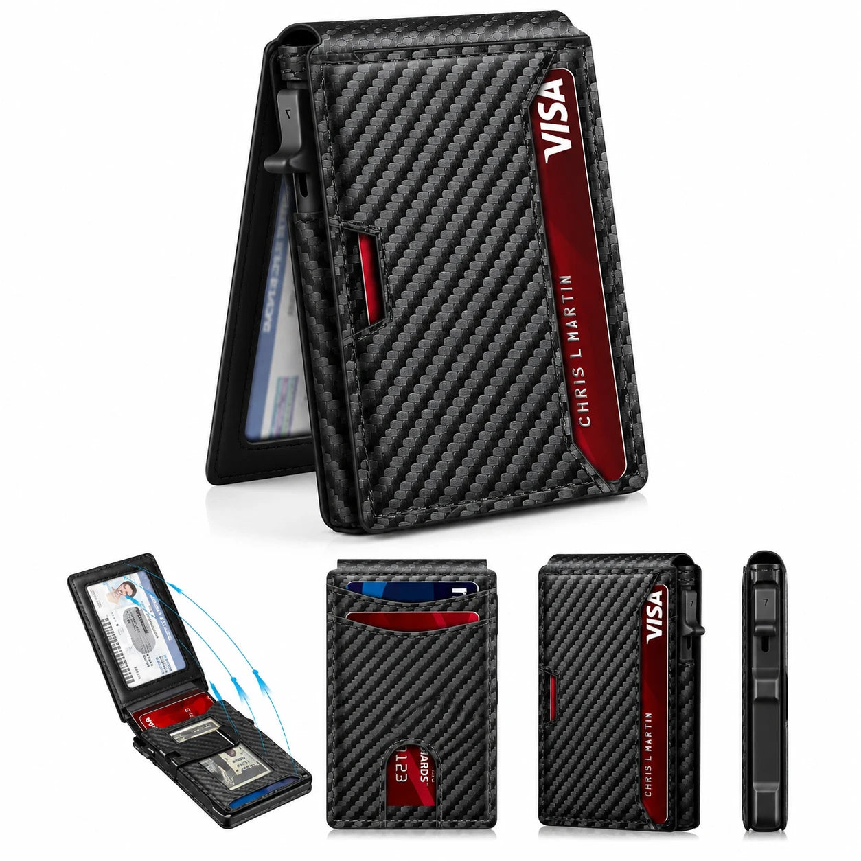 Billetera Smart Wallet RFID  - Antirrobo con Expulsor Automático de Aluminio y Cuero PU