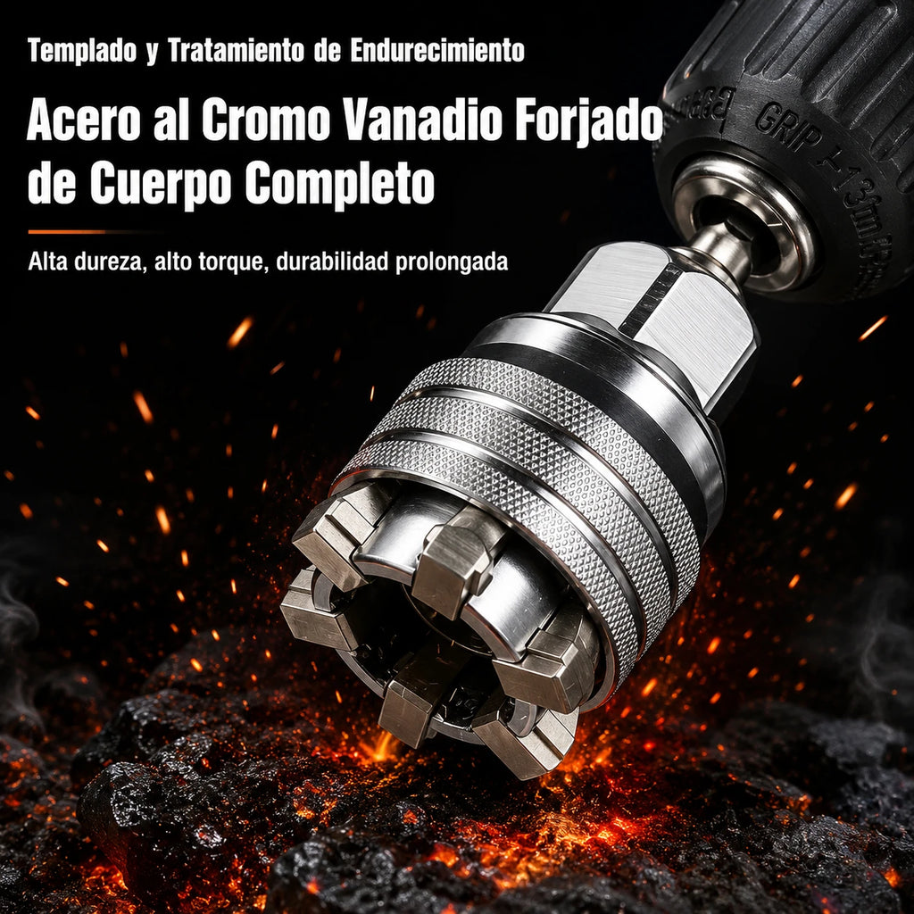 🔧 Llave Universal Autoajustable + Adaptador para Taladro de Regalo