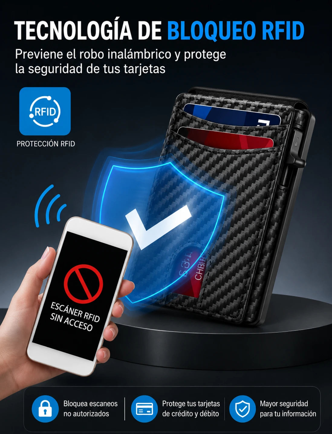 Billetera Smart Wallet RFID  - Antirrobo con Expulsor Automático de Aluminio y Cuero PU