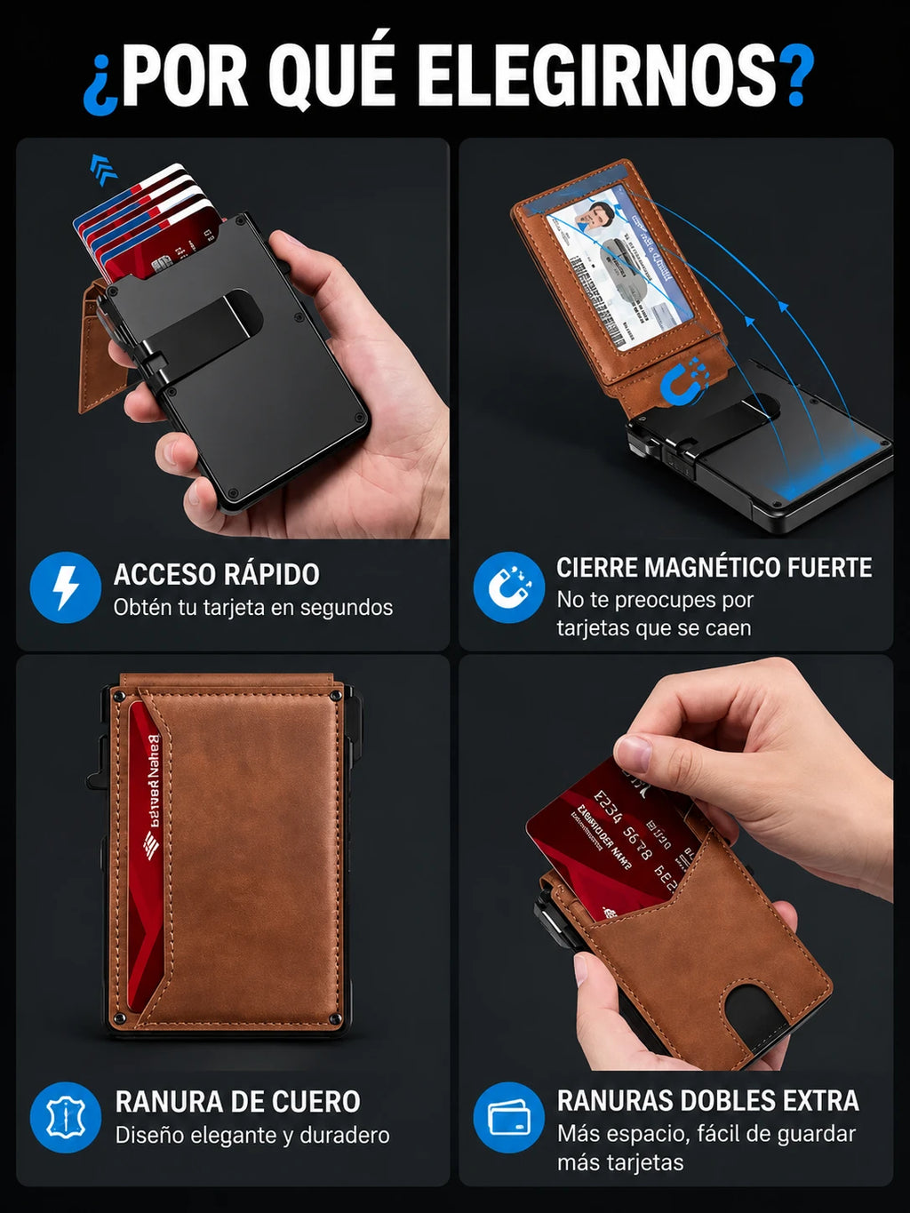 Billetera Smart Wallet RFID  - Antirrobo con Expulsor Automático de Aluminio y Cuero PU