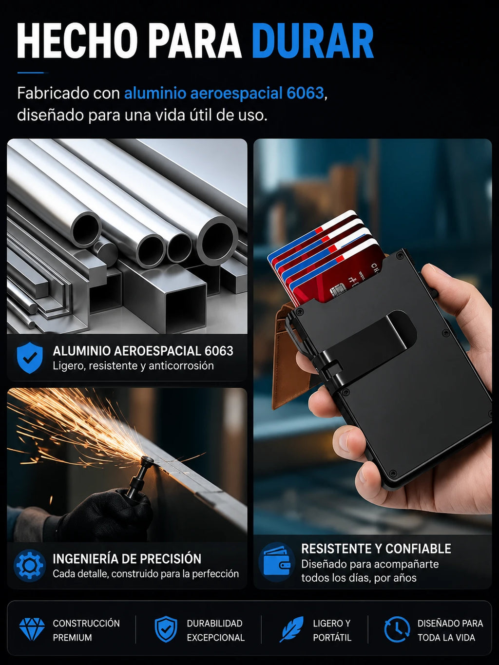 Billetera Smart Wallet RFID  - Antirrobo con Expulsor Automático de Aluminio y Cuero PU
