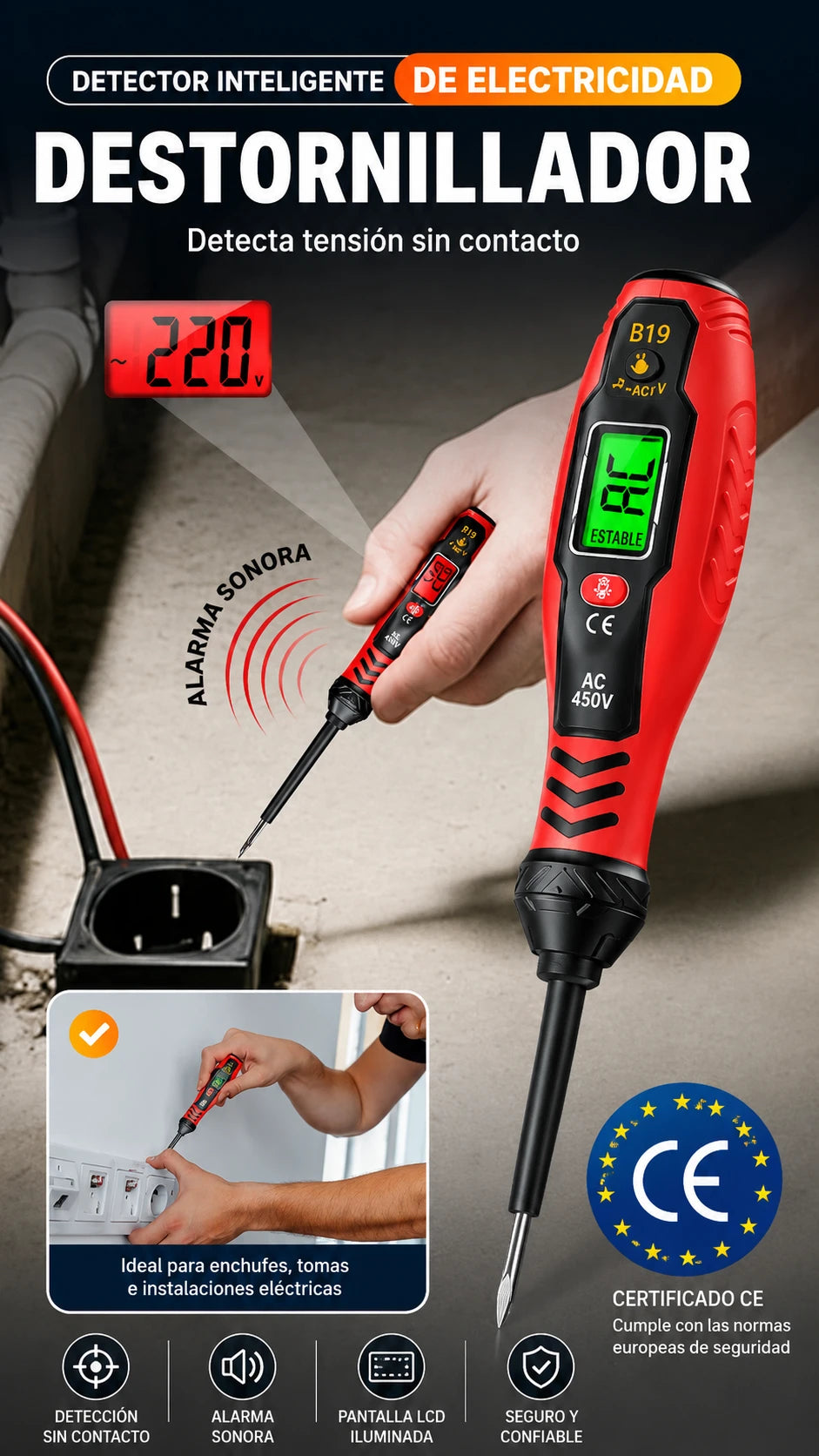 ✍️⚡Comprobador de voltaje inteligente sin contacto: la mejor herramienta para electricistas, segura y eficiente💡