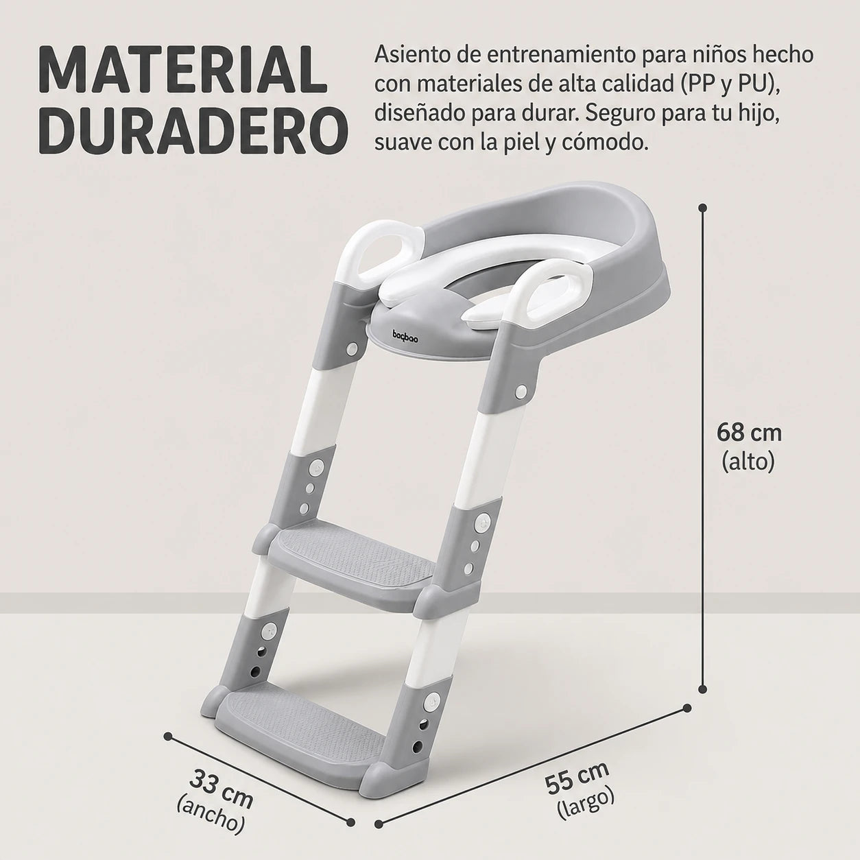 Entrenadora para baño 3 en 1 para niños con almohadillas antideslizantes y escalera.