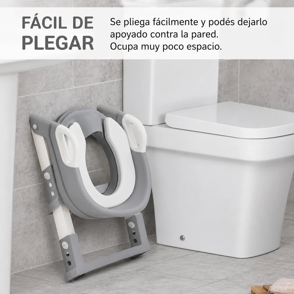 Entrenadora para baño 3 en 1 para niños con almohadillas antideslizantes y escalera.