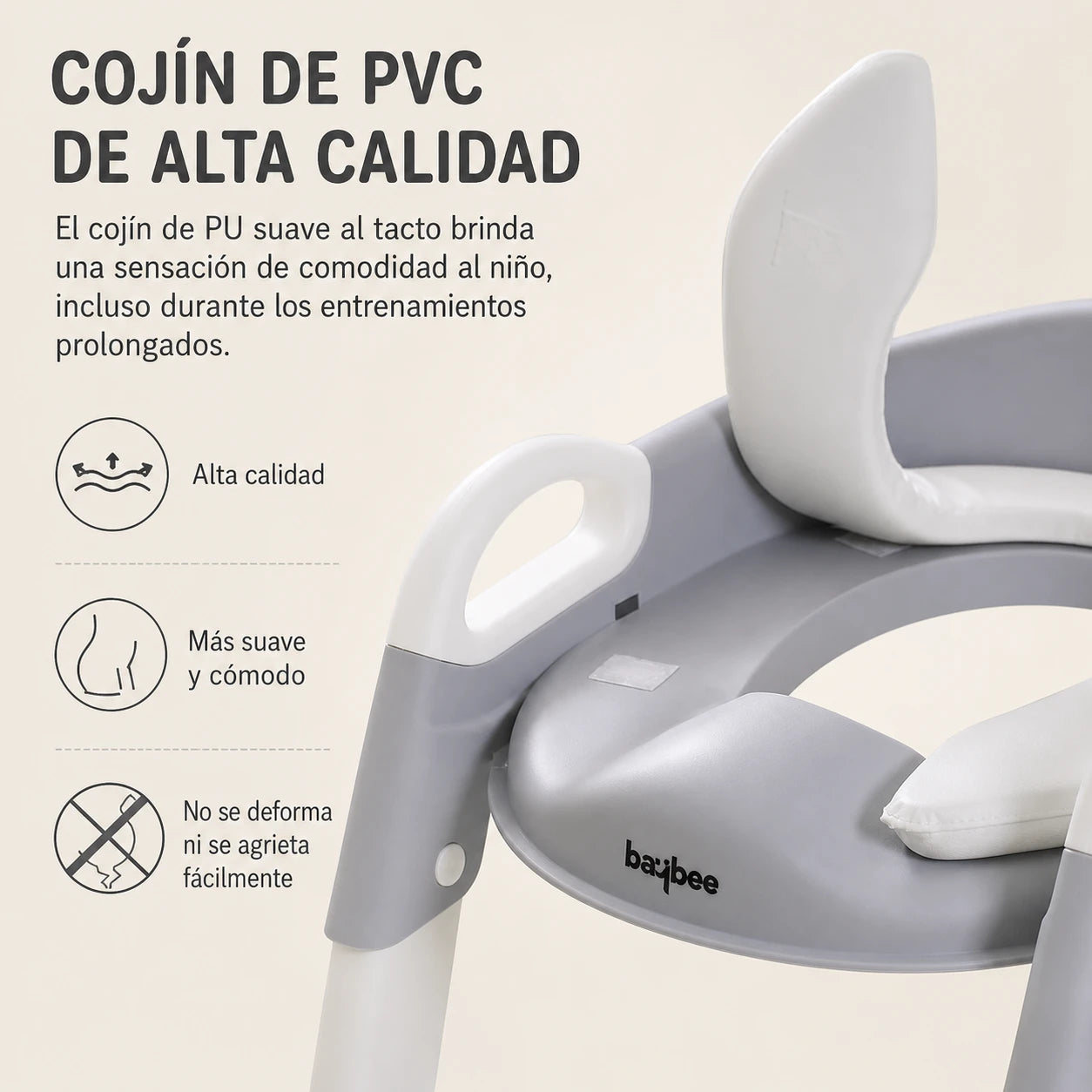 Entrenadora para baño 3 en 1 para niños con almohadillas antideslizantes y escalera.