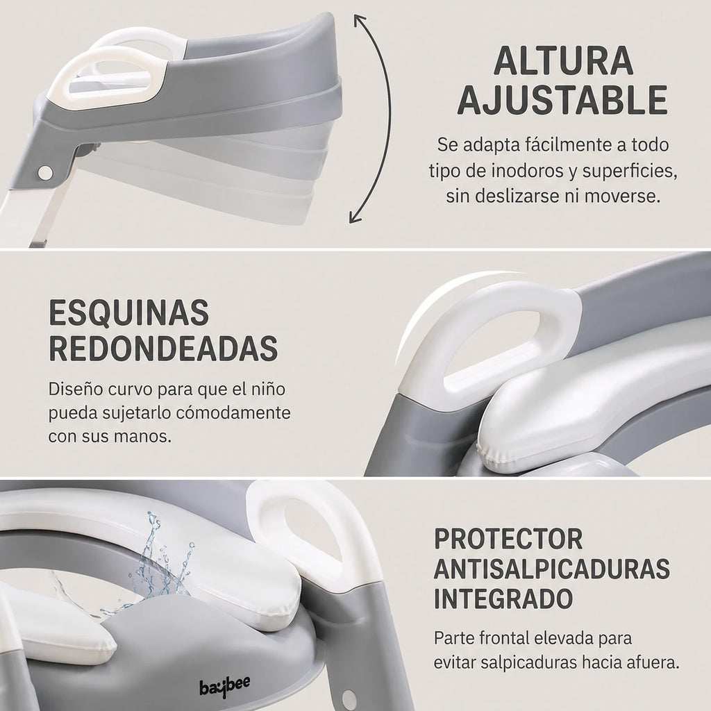 Entrenadora para baño 3 en 1 para niños con almohadillas antideslizantes y escalera.