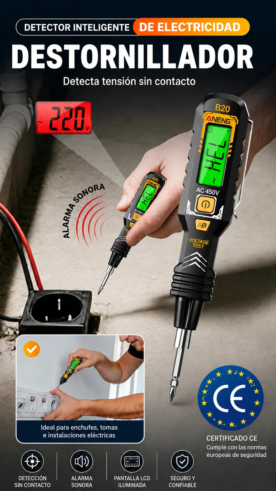 ✍️⚡Comprobador de voltaje inteligente sin contacto: la mejor herramienta para electricistas, segura y eficiente💡