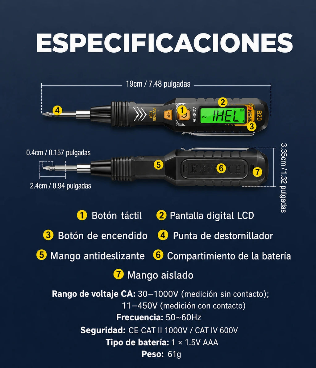 ✍️⚡Comprobador de voltaje inteligente sin contacto: la mejor herramienta para electricistas, segura y eficiente💡