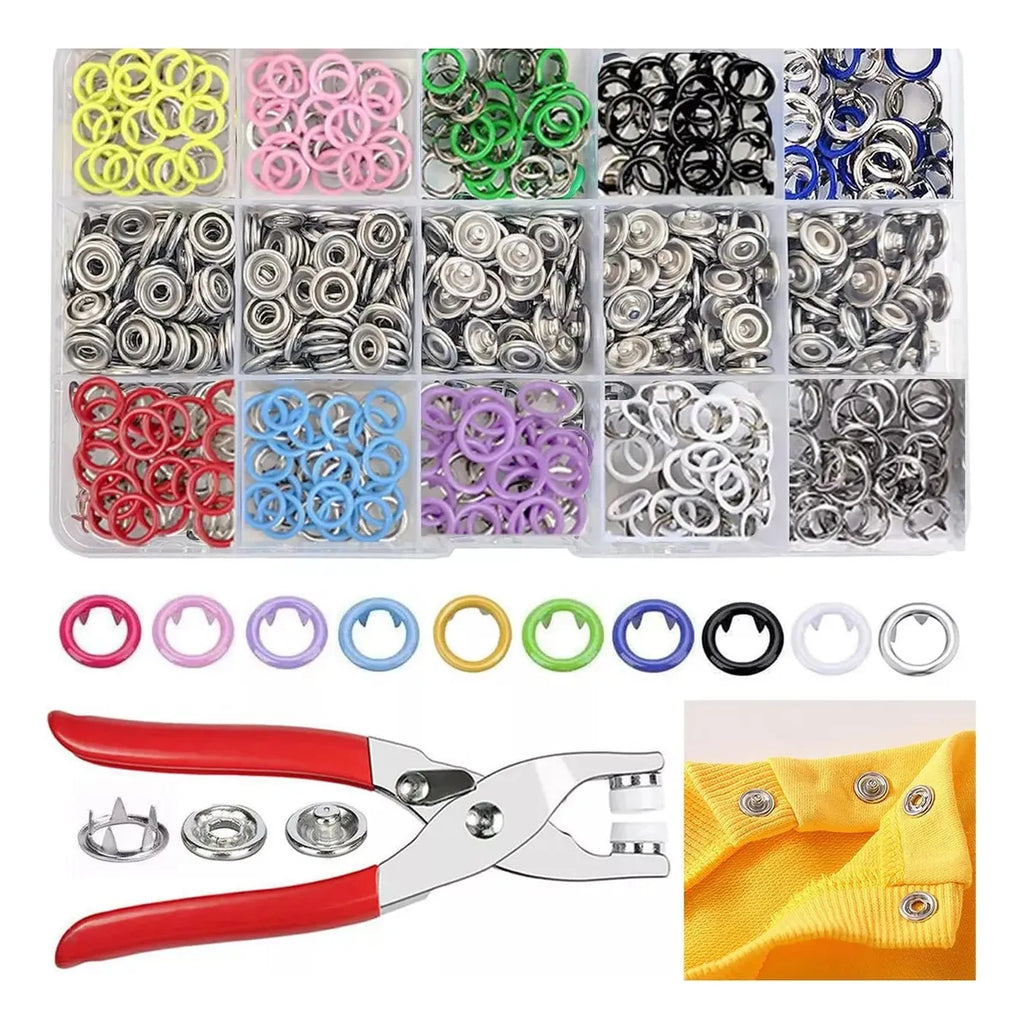 Kit de 150 botones a presión de metal con alicates de presión manual | Kit de cierres DIY definitivo
