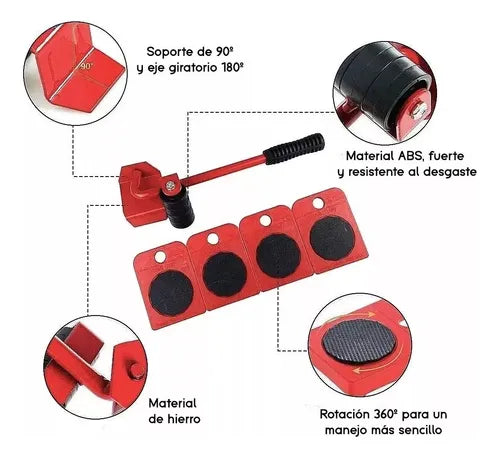 Kit  deslizador de Muebles (Juego 4 Bases con Ruedas + Levantador)