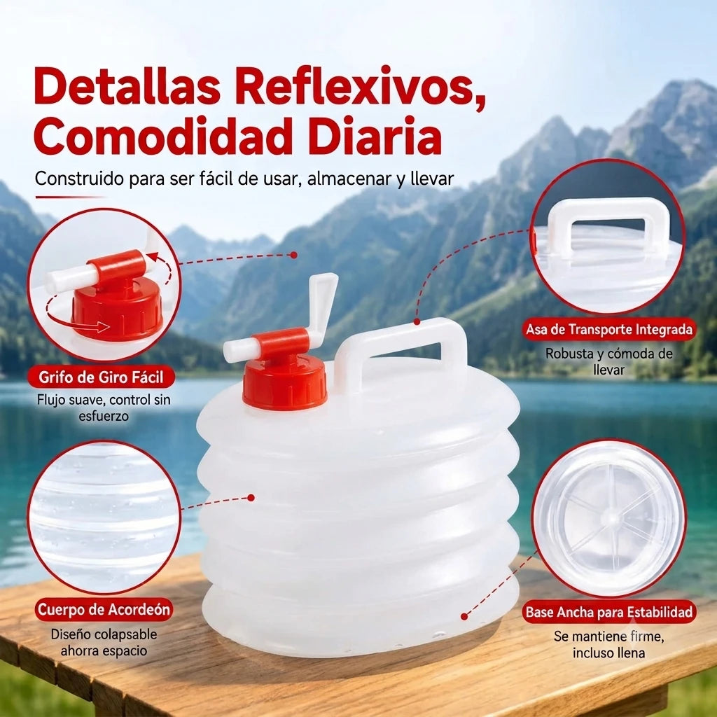 Bidón Chato Plegable 5L - Transporta agua y combustible de forma segura ahorrando máximo espacio.