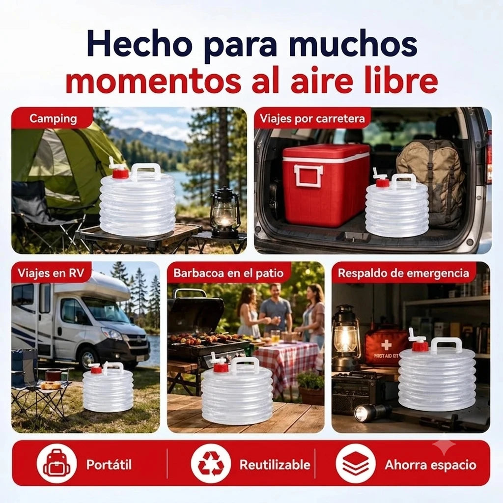 Bidón Chato Plegable 5L - Transporta agua y combustible de forma segura ahorrando máximo espacio.