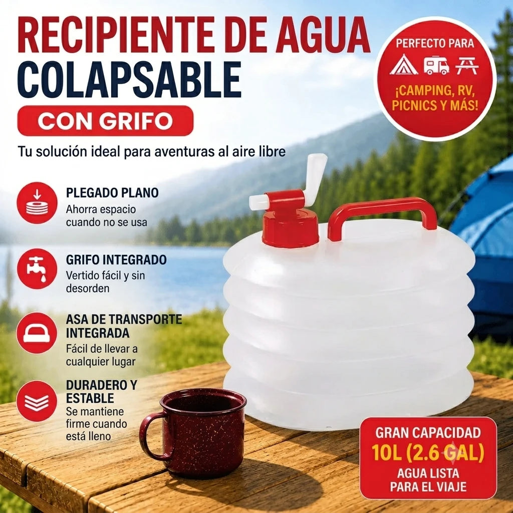 Bidón Chato Plegable 5L - Transporta agua y combustible de forma segura ahorrando máximo espacio.