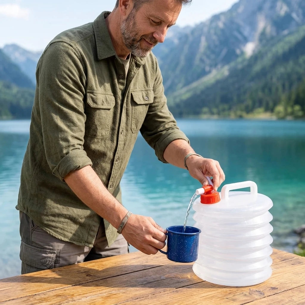 Bidón Chato Plegable 5L - Transporta agua y combustible de forma segura ahorrando máximo espacio.