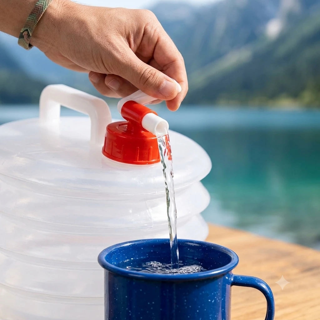 Bidón Chato Plegable 5L - Transporta agua y combustible de forma segura ahorrando máximo espacio.